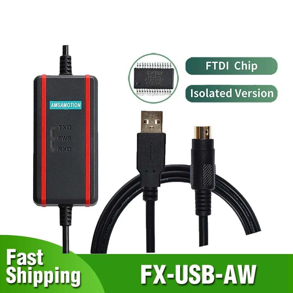 FTDI FX-USB-AW For Mitsubishi FX3U  FX2N FX1N FX0 FX0N FX0S FX1S PLC Programming Cable Download Line