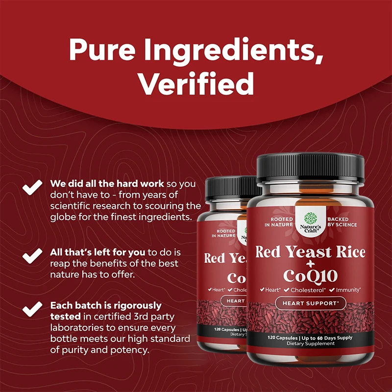 Red Yeast Rice + Coenzyme Q10 - Heart Health Supplement Rich in Antioxidants Promotes Energy Production and Boosts Immune System