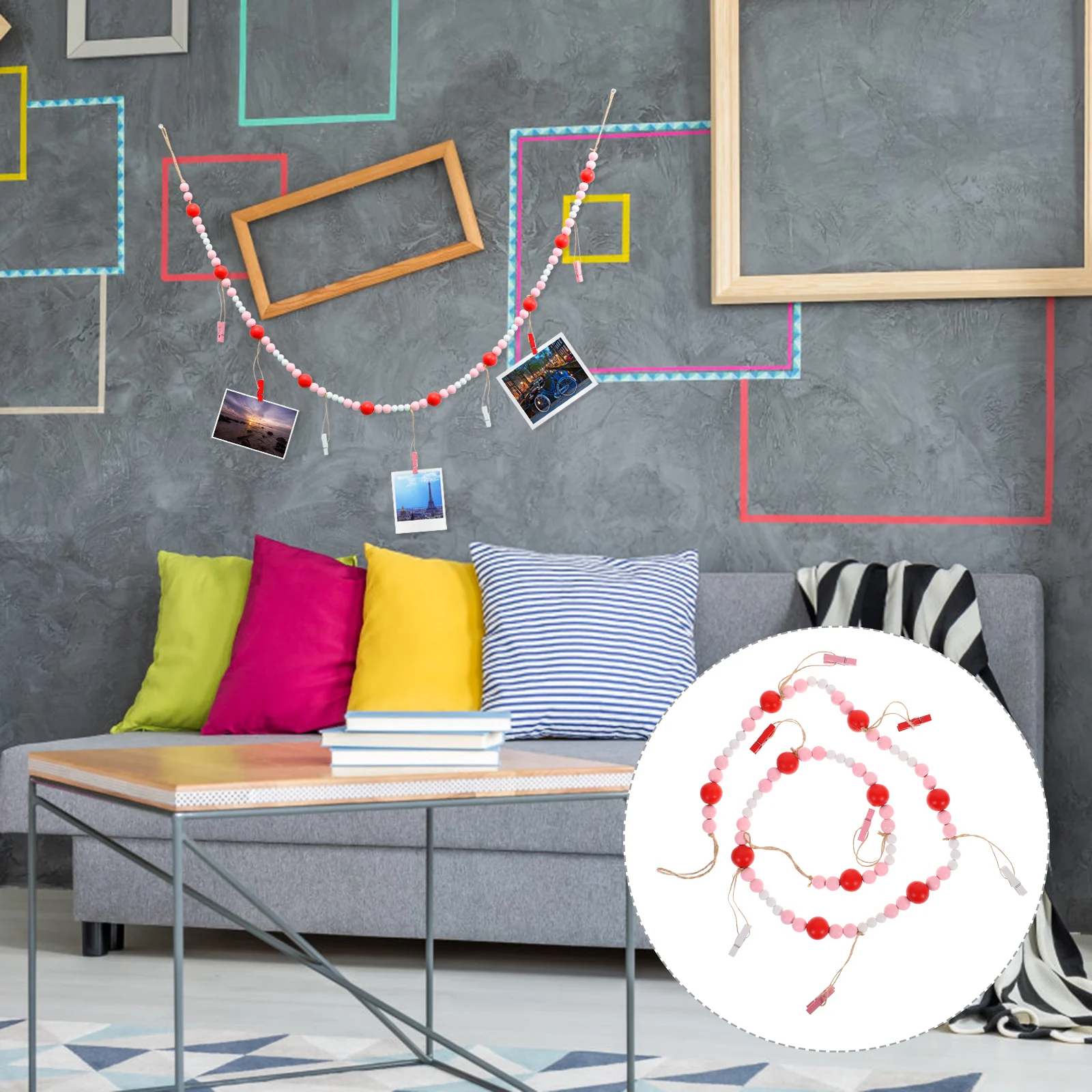 خشبية حبة جارلاند صور الشماعات الزخرفية كليب سلسلة للجدار عرض الصور ريفي ديكور المنزل حفل زفاف #4