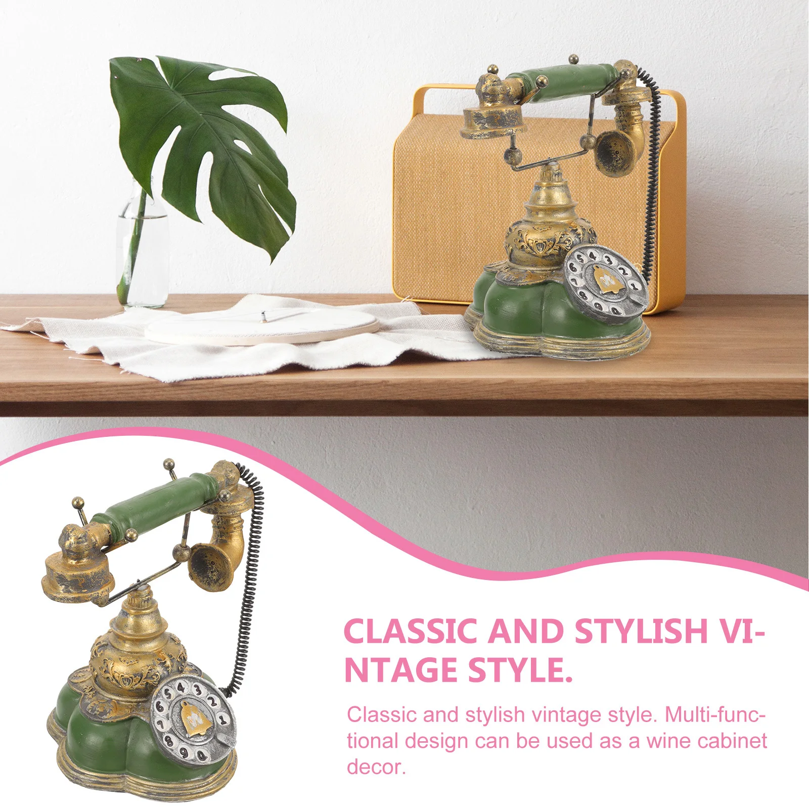 

Retro Telephone Vintage Resin Rotary Phone Decor Home Office Desk Ornament Classic Corded Design Style