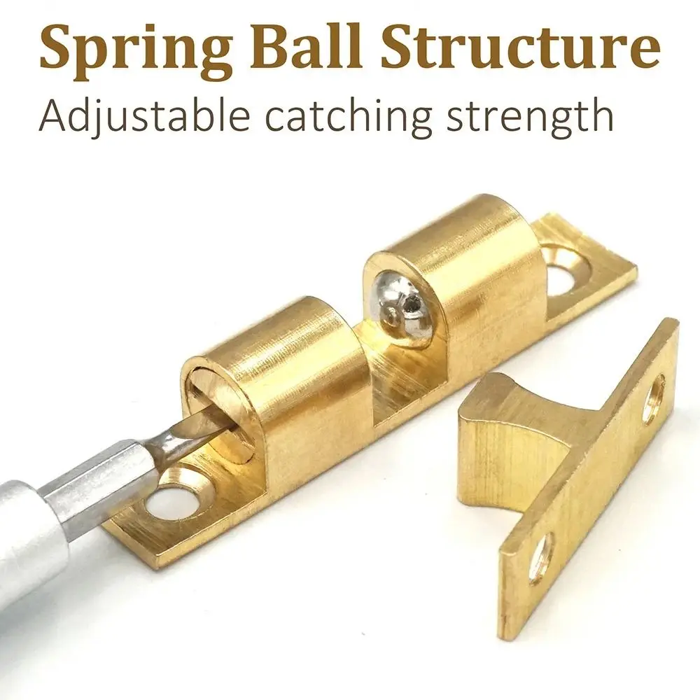 1Pcs Closet Tension Latch Bead Lock Brass Copper Double Spring Steel Ball Door Bumper 40/50/60/70mm Hardware Fittings Door Catch