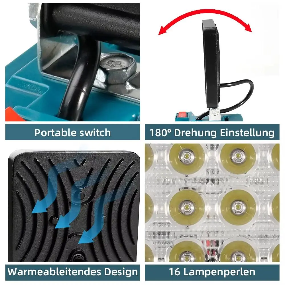 4 Inch LED Work Light High Power High Brightness Camping Lamp Professional Multifunctional for Makita 14.4V-18V Li-ion Battery