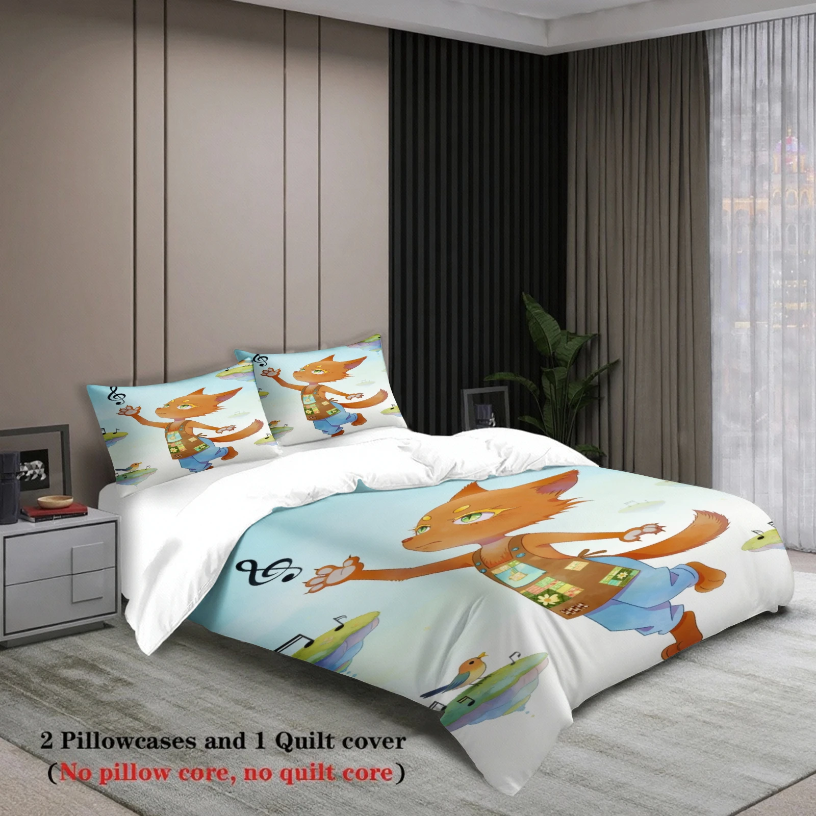 Queen Size Bedding Set Softville Cozy Town Cute Fern the Quilt Fox With Duvet Cover & Pillowcase For Children's Bedroom Decor
