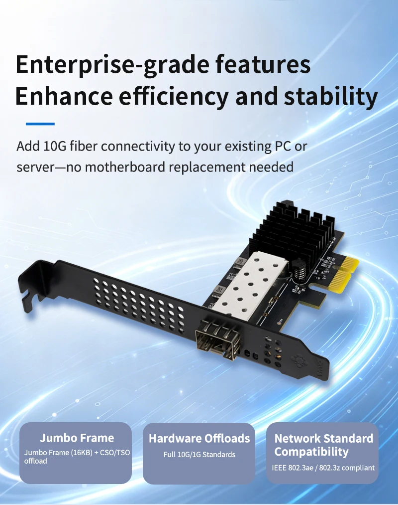 Lekuo 10G SFP+ Glasfaser-Netzwerkkarte PCIe 4.0 X1 - Geringe Latenz Hoher Durchsatz Enterprise-Qualität für NAS/Server mit RTL8127ATF Chip – Detail 5
