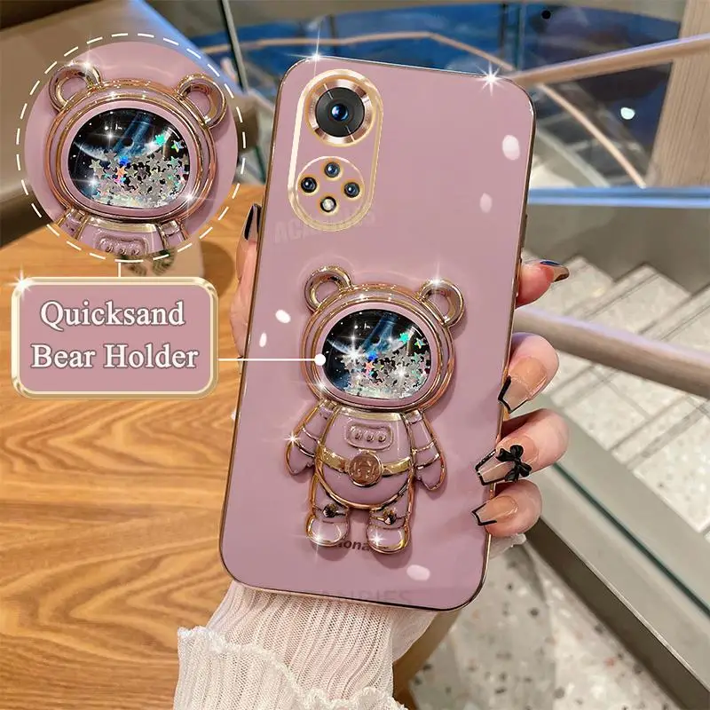 Honor50 Glitter Quicksand Holder Plating Case For Huawei Honor 50 70 90 Pro X6 X7 X8 X9 Silicone Stand Cover X8a X9a Nova 9 Se