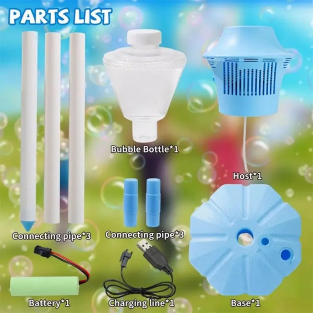 Street Light Bubble Machine กลางแจ้งอัตโนมัติ Bubble ไฟฉายสวนโคมไฟชาร์จ Bubble Maker ขาตั้งฟองพร้อมไฟเพลง