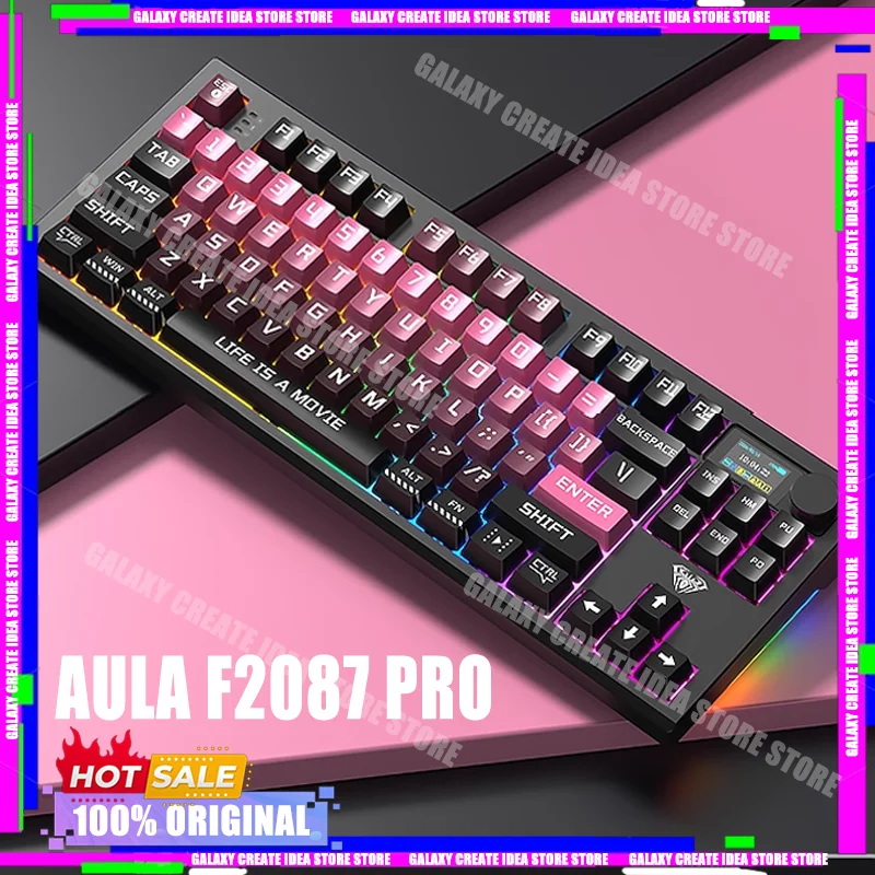 

AULA F2087 Pro игровая клавиатура RGB Light PBT колпачки для клавиш трехрежимные беспроводные механические клавиатуры для киберспорта аксессуары для ПК по индивидуальному заказу