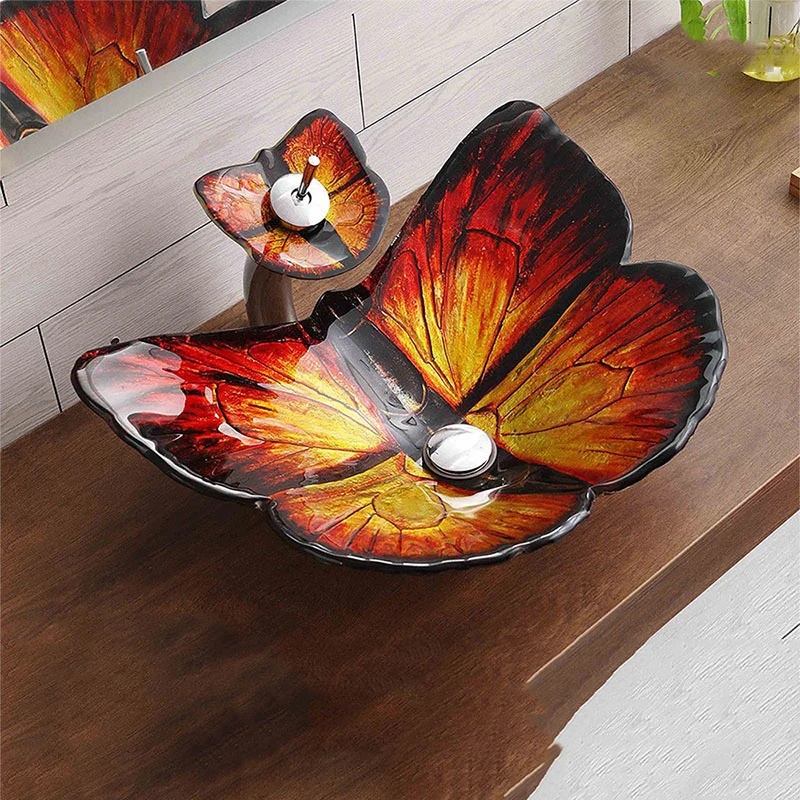 

Bathroom Washbasin, Hotel Homestay, Art Stage, Rustic Style Glass Washbasin, Bathroom Basin, Butterfly Shaped