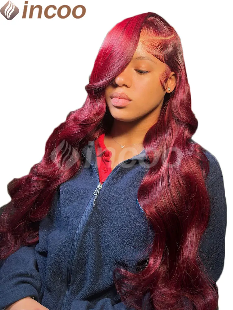 

13X6 Hd Парик из натуральных волос на кружеве 99J Бордовый предварительно сорванный Hd Прозрачный 13X4 Объемная волна Человеческие волосы Парики на фронтальной части шнурка для женщин