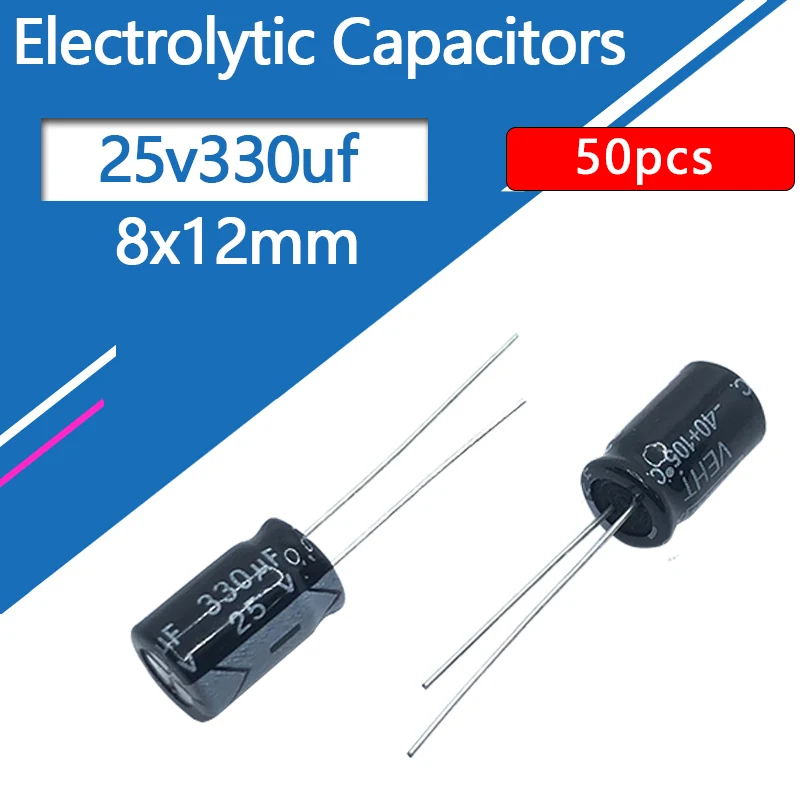 25v330uf 8x12mm Aluminum Electrolytic Capacitor 330uf 25v 330uf25v 25v330mf 330mf25v 25v330mfd 330mf 330mfd 25wv 25vdc