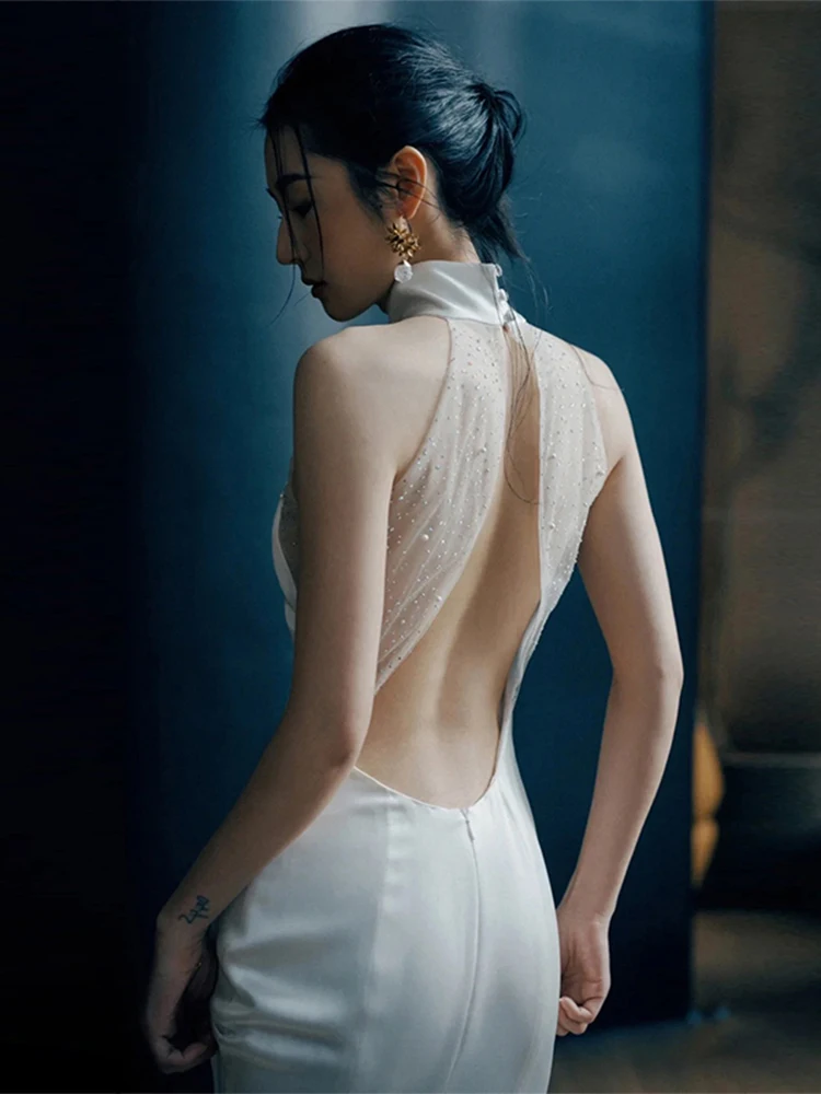 

Сексуальное свадебное платье Bal в стиле русалка из роскошного простого атласа, белое, с шелковым халатом для утренних выходов и прогулок, с открытой спиной