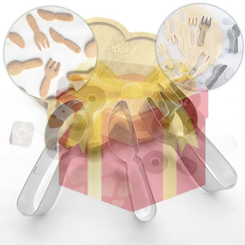 

Cute Knife Fork Spoon Shaped Cookie Cutters Kids Tableware Biscuits Moulds Stamps Stainless Steel Fondant Embossing Baking Tools