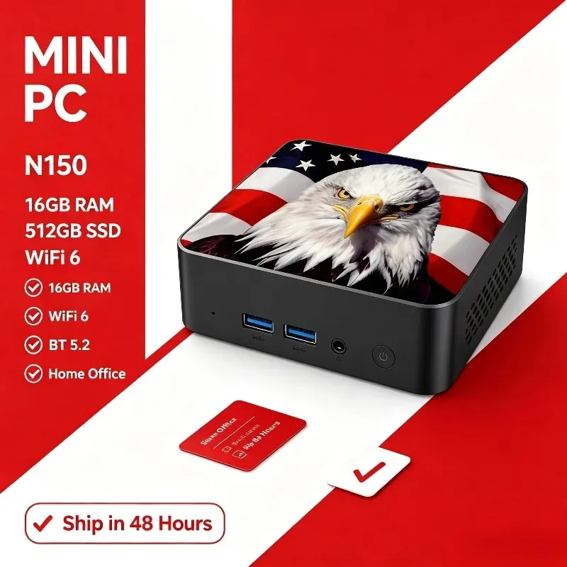 Intel N150 Gaming Desktop Portable Mini PC, Windows 11 Pro, 16GB RAM, 1TB/2TB SSD, Wi‑Fi 6, BT5.2, for Office & Gamers.