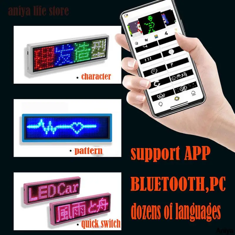 Bluetooth LED Name Badge APP Control DIY Programmable Scrolling Message Board Mini LED Display HD Text Digits Pattern Display