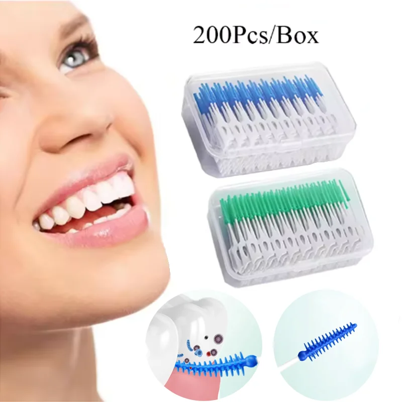 100/200pcs Interdental Silicone Brushes Dental Toothpicks Brush Between Teeth Silicone Toothpicks With Thread Oral Cleaning Tool