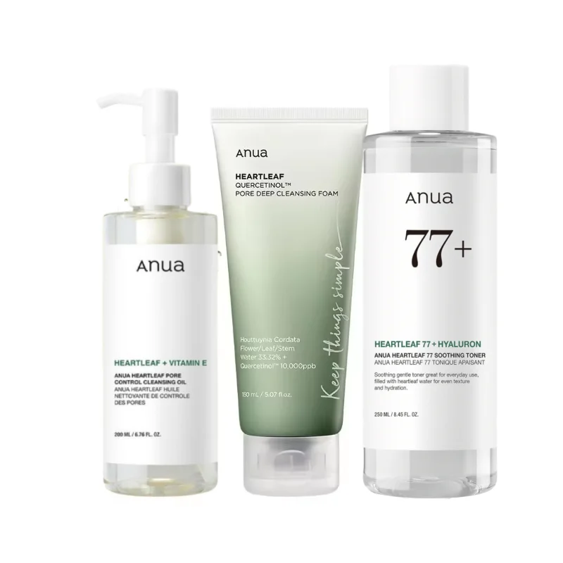 Koreaanse ANUA Heartleaf Set 77: kalmerende acne toner, dagelijkse lotion, dieptereinigende foam en gezichtsreinigingsolie huidverzorgingsset - afbeelding 2