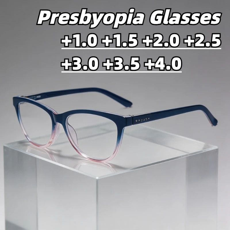New Women Cat‑Eye Presbyopia Glasses Trendy High‑Definition Anti‑Eye‑Strain Reading Eyewear with Plus Diopter +1.0 To +4.0