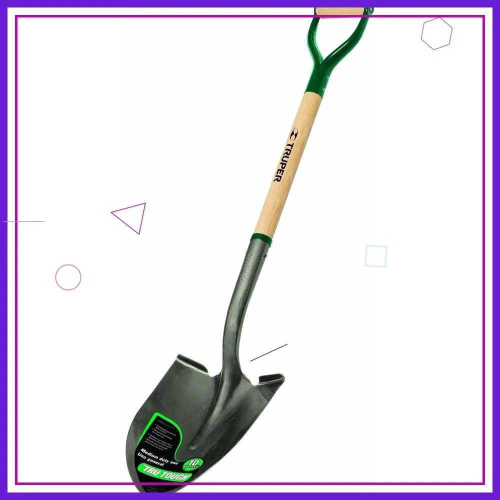 

30-Inch Round-Point Shovel with Wood Handle, Steel D-Grip & Midsize Steps for Gardening and Construction