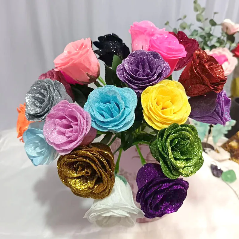 1/5/10/30pcs Glitter rose Branch refined artificial flowers high quality bouquet For mother's Valentine's day Wedding birthday