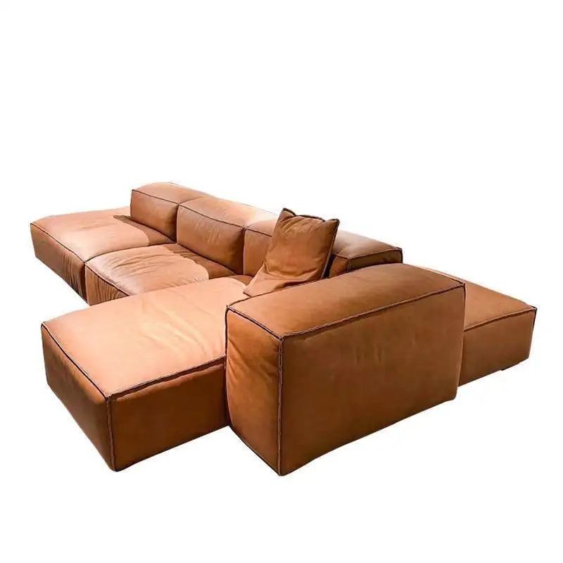 Italian leather sofa back-to-back combination tofu block double-sided module