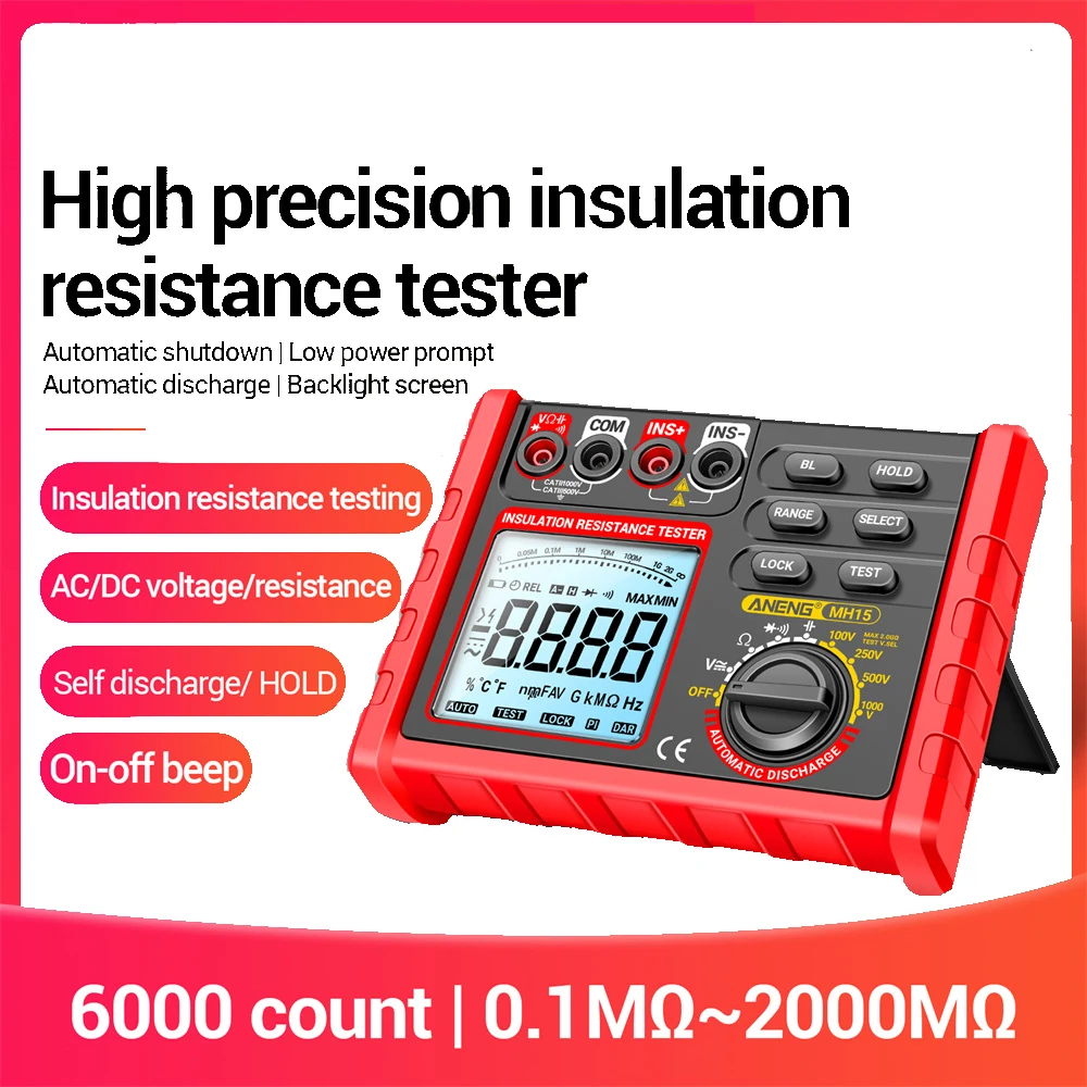 

MH15 Insulation Resistance Test Multimeter Digital Meter Automatic Discharge AC/DC Voltage Capacitance LCD Megohmmeter Tester