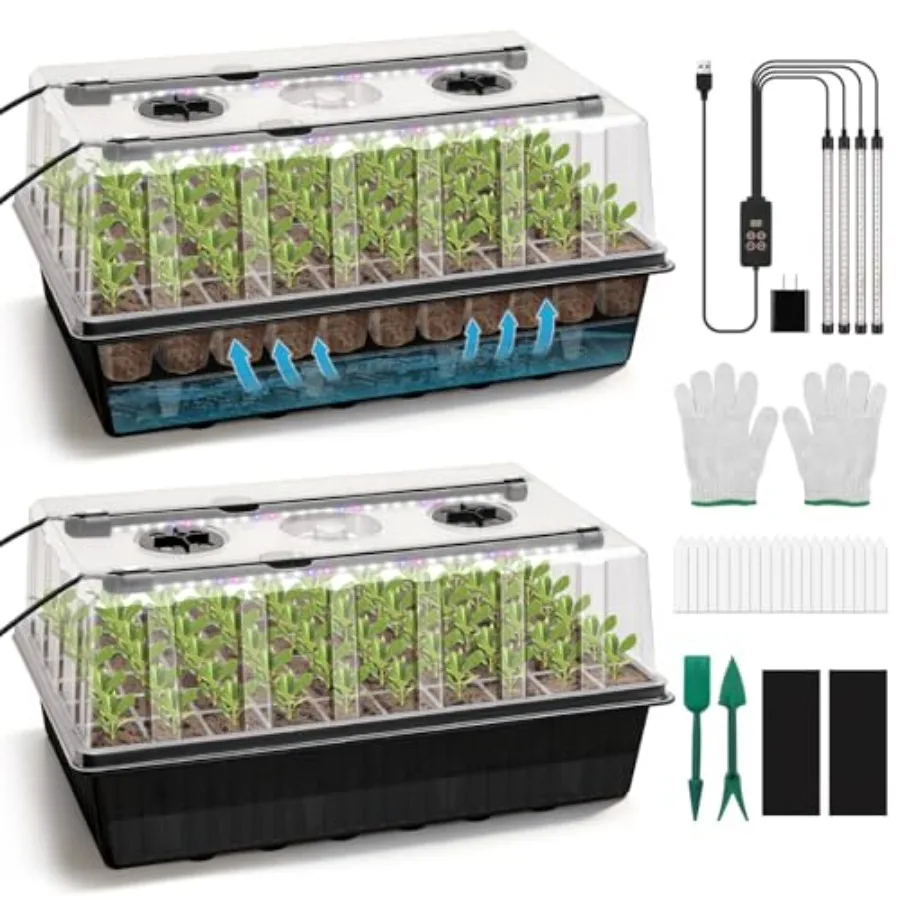 120-Cell Self-Watering Seed Starter Tray with Grow Light 1-24H Timer Seed Starter Kit with 4.02