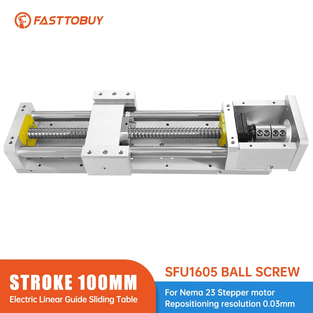 

Stroke 100mm Electric Sliding Table Lead Screw SFU1605 Linear Guides Repositioning Resolution 0.03mm for CNC Machine