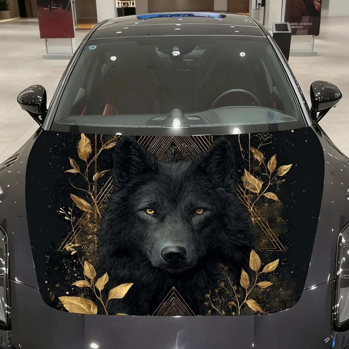 Black Wolf Animal Theme Pattern Car Hood Stickers, Decorative Car Packaging Paper, Bold Designs, Halloween Decorations, Car Part