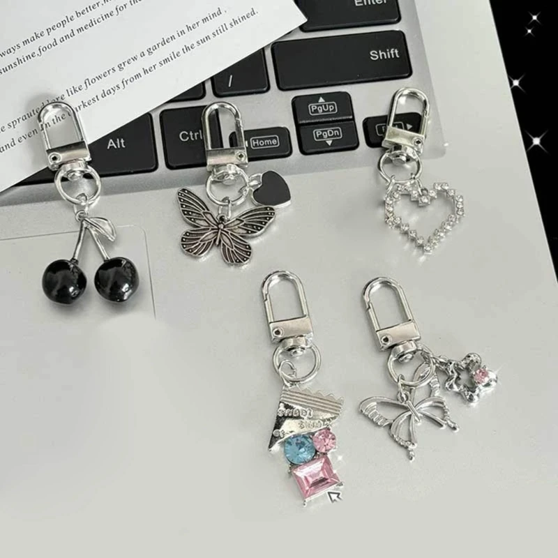 Cherry/Candy/Butterfly/Bow Heart Keychain Alloy Key Chain Multi-Functional Phone Chain Women Girls Bag Purse Accessory