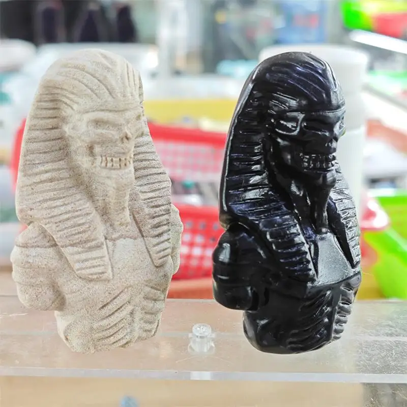 Natural Black Obsidian Sandstone Mummy Carving Crystal Love Healing Fengshui Gemstones HomeDecoration Holiday Gift 1PCS