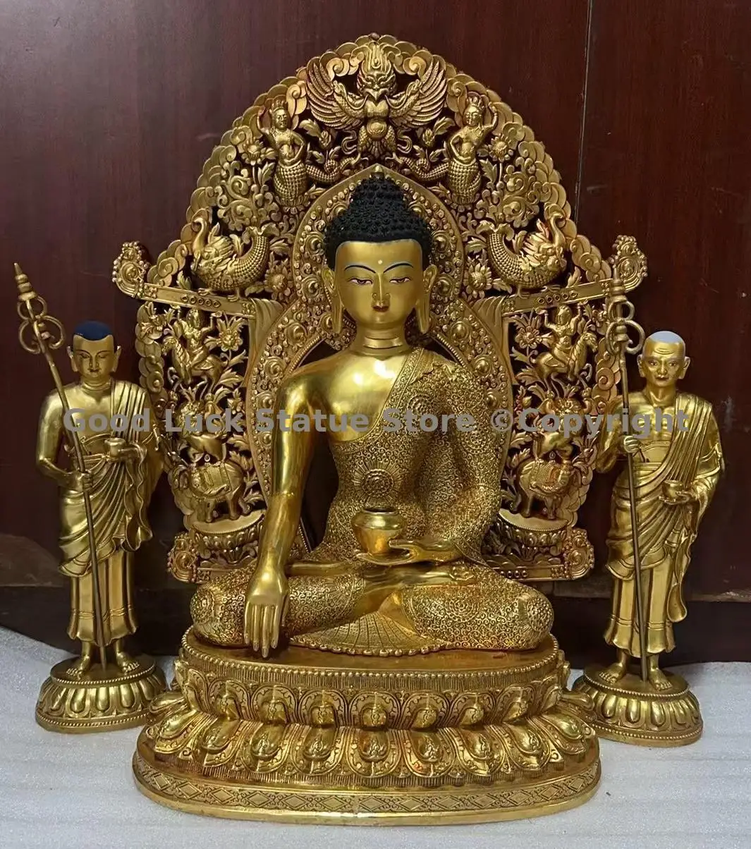 A set 3PCS Buddhism temple believer Buddha statue supplier wholesaler Offering Shakyamuni with power backlight two disciples