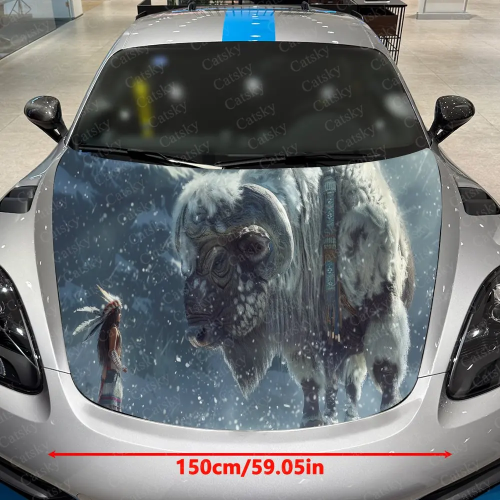 Mysterious Bison Native Auto Hood Sticker, Car Cover Decal, Waterproof and Self-adhesive Auto Vinyl Wraps, Car Exterior Decorati