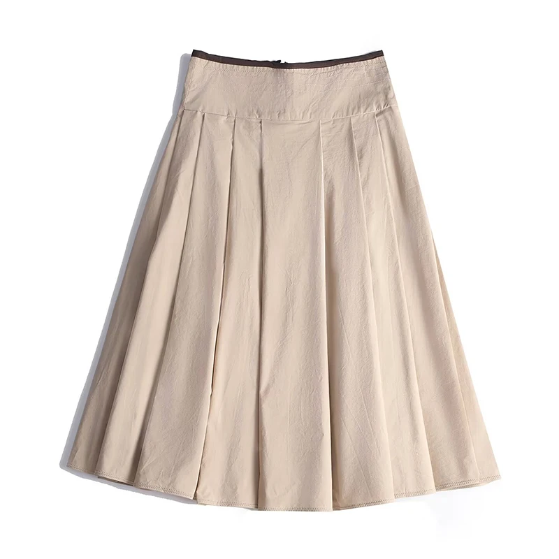 Women Casual Versatile High Waist Pleated Midi Skirt