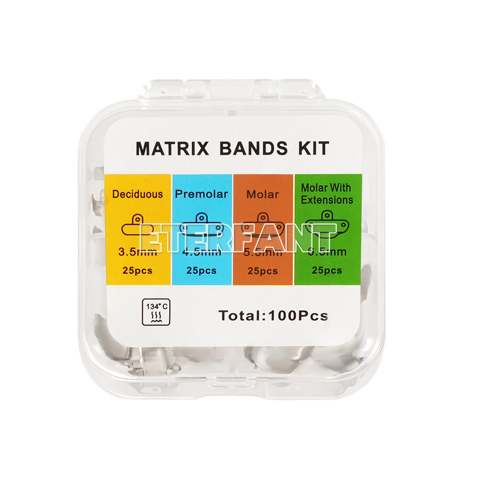 ETERFANT 3.5-6.5mm Dental Matrix Bands Ring Sectional Matrice Clamp 100Pcs/Box Made from Ultra-thin 0.038mm Stainless Steel