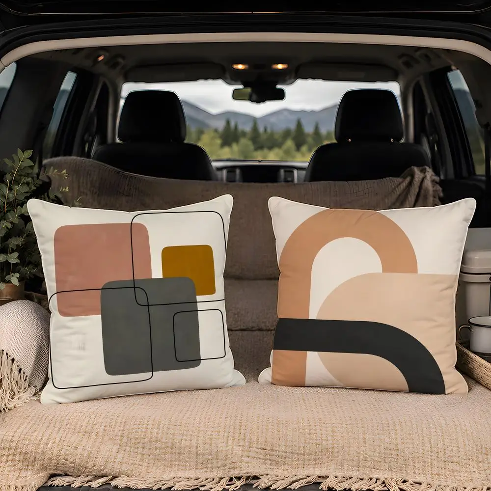 Geometric Square Warm Color Modern Simplicity Washable Space Saving Comfortable Sofa Accent Cushion Vintage Couch Accent Premium