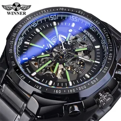 Fashion Winner Top Brand Full Stainless Steel Men's Hollow Out Cool Automatic Mechanical Waterproof Skeleton Luminous Watches