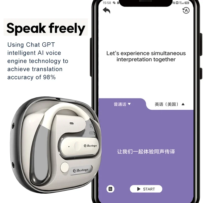 Portatile Wireless Smart Translator auricolare istantaneo bidirezionale Voice Ai Translation Eabud