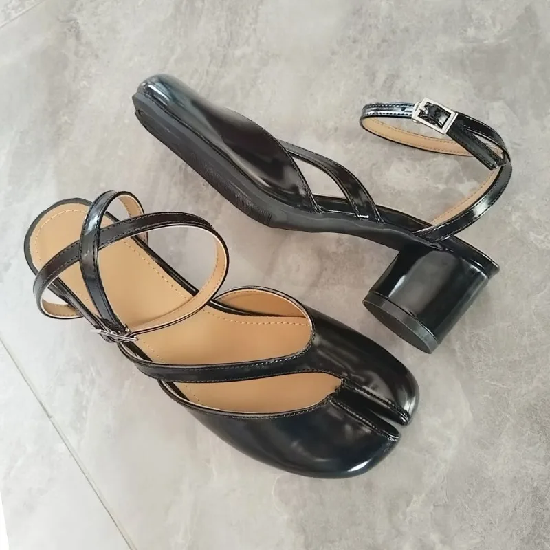 Mary Jane Split-Toe Shoes New Women French-Style Strappy Chunky-Heel Sandals High-Heel Pumps