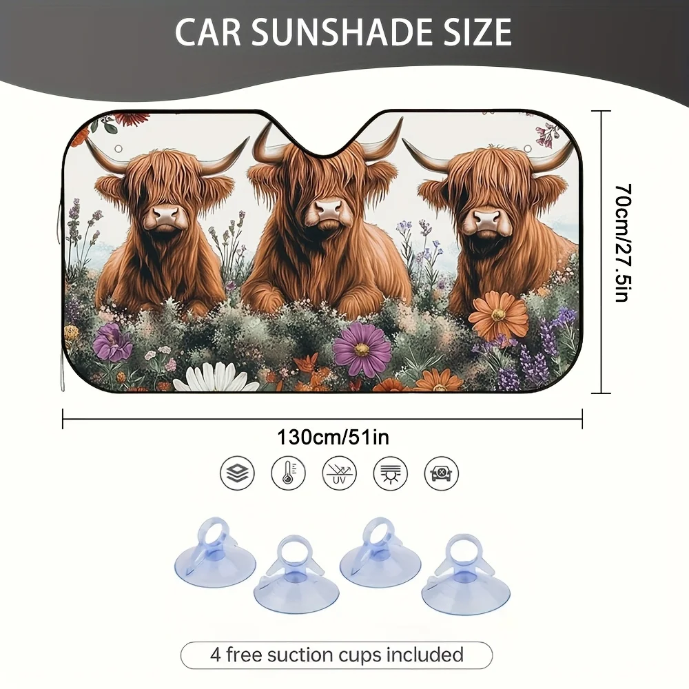 1pc Highland Countryside Car Sunshade, Easy To Use, Compatible With For All Types Of Vehicles