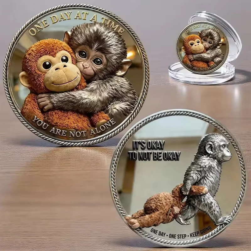 Neue Lucky Monkey Metall-Gedenkmünze Motivierende Ermutigungs-Gedenkmünze Heimdekoration Sammlerstück Souvenir Geschenk