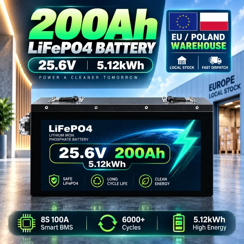Deep Cycle LiFePO4 Batterie 12V 24V 48V 100Ah 120Ah 200Ah Smart BMS 6000+ Zyklen Lithium-Eisenphosphat-Batterie für Solarenergiespeicherung, Wohnmobil, Marine, USV, EU, Polen, Lager, schneller Versand