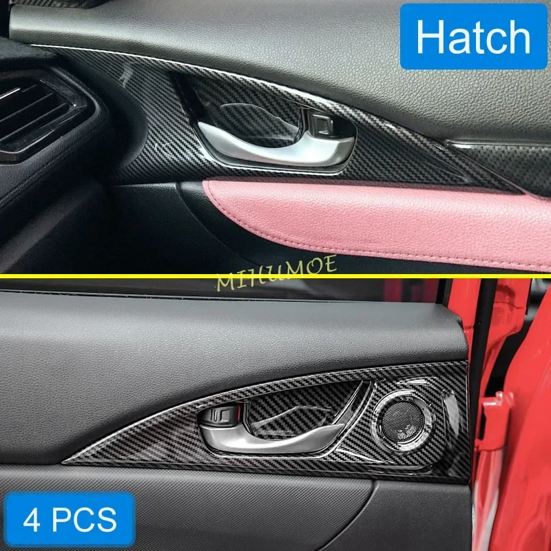 Carbon Fiber Interior Door Handle Surrounds Trims Decoration For 2017-2021 Honda Civic Hatchback Type R