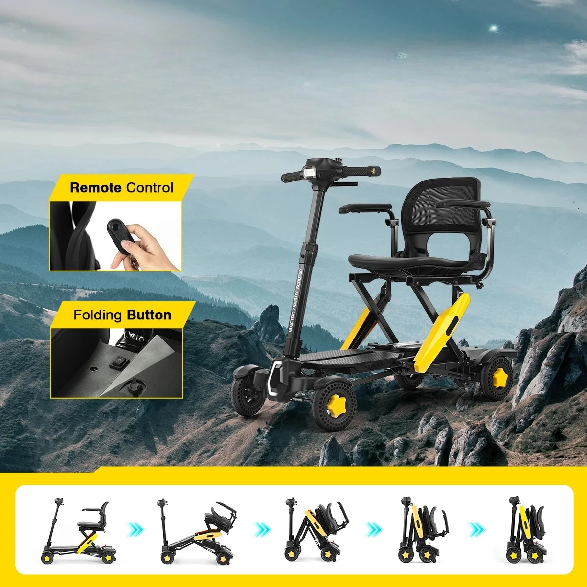 High Power Fully Automatic Folding Scooter Wholesale For Disabled Outdoor Travel Compact 4 Wheels Mobility Scooter From China