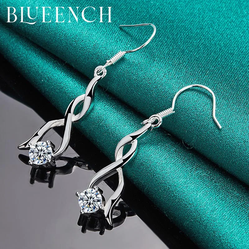 

Blueench 925 Sterling Silver Rotating Zircon Drop Earrings for Woman Proposal Wedding Fashion Jewelry