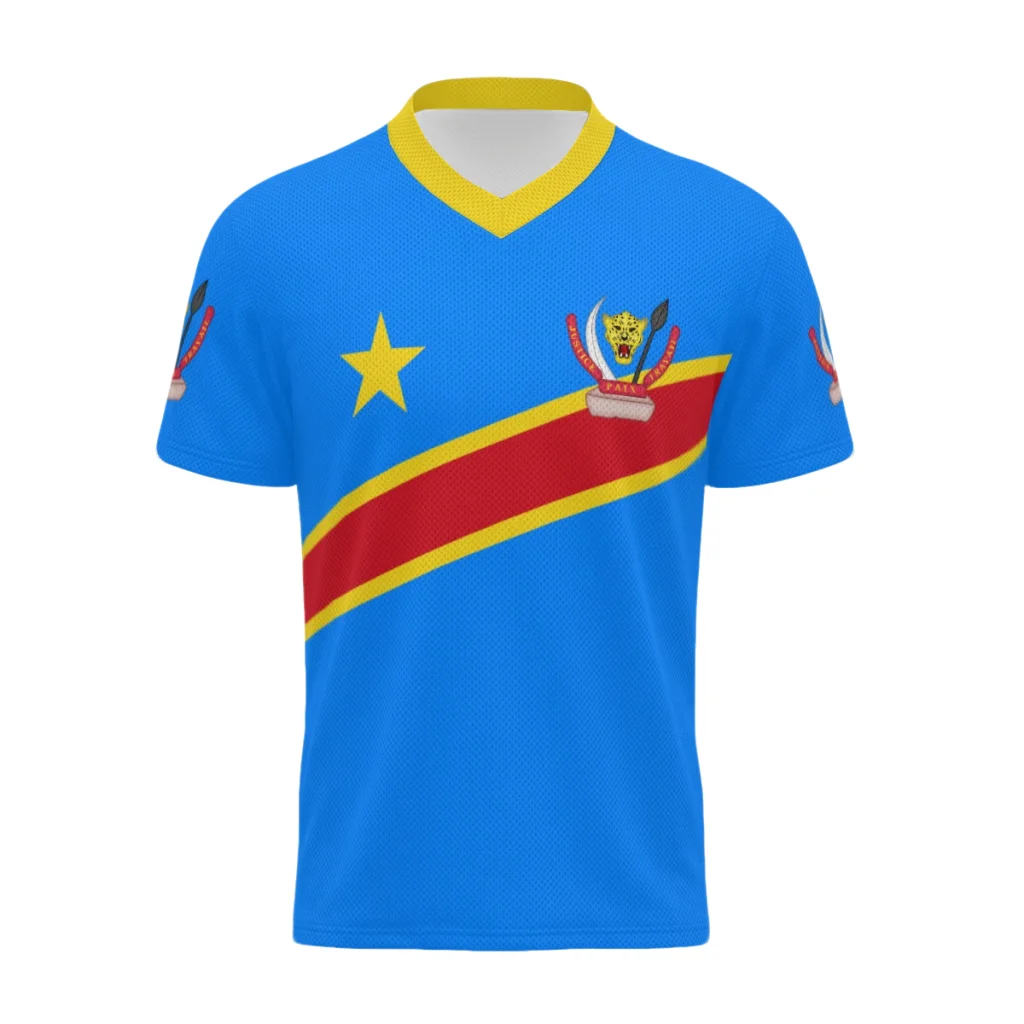 2026 Democratic Republic of Congo Flag Retro V NECK Summer Short Sleeve T-Shirt Men Women Shirts Breathable Sports Tees