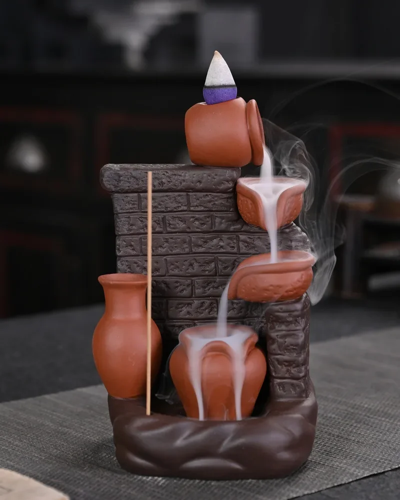 

Clay Pot Design Home Ornaments Ceramic Handicrafts Waterfall Backflow Incense Burner Purple Clay Incense Stick Holder