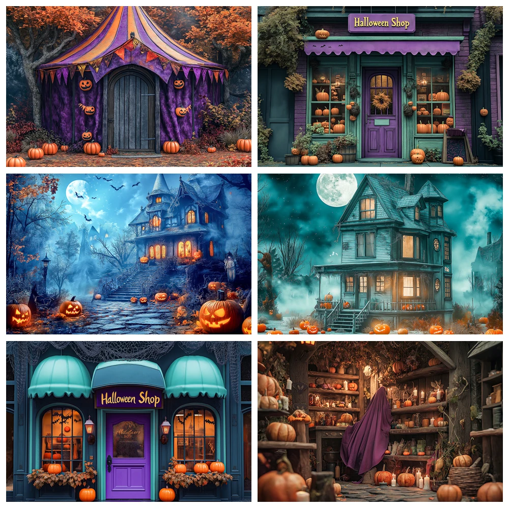 

Halloween Pumpkin Circus Backdrop Kids Adult Photography Castle Festival Spooky Store Big Moon Backgrounds Photo Studio Props