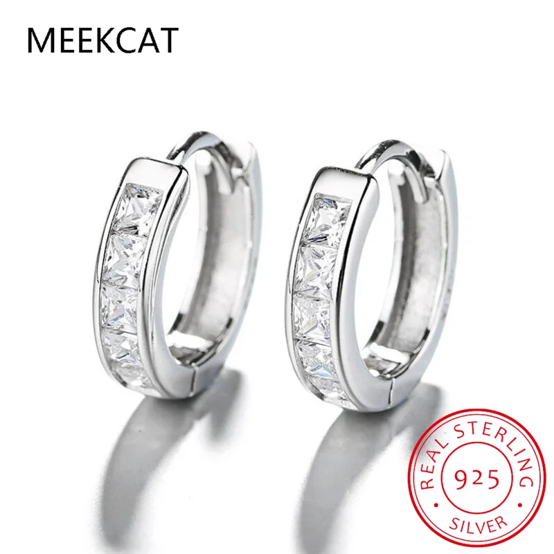 Princess Cut Total 0.8ct Moissanite Hoop Earrings for Women Half Square Lab Diamond Earring S925 Silver Plated White Gold