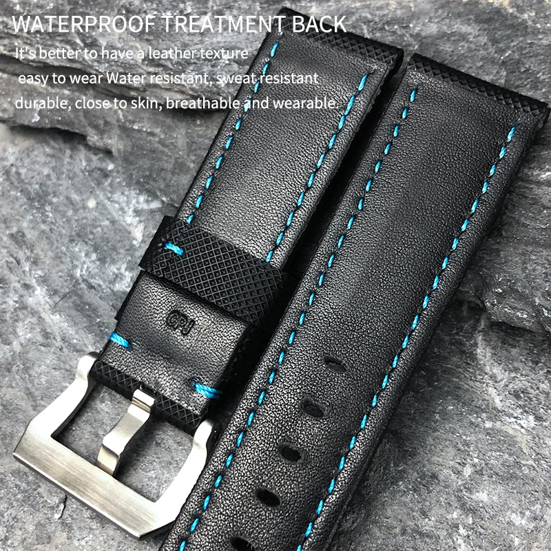 22mm 24mm 26mm Watchband Fit For Panerai Luminor PAM01661 Black Blue Nylon Fabric Canvas Genuine Leather Strap Screw Pin Buckle