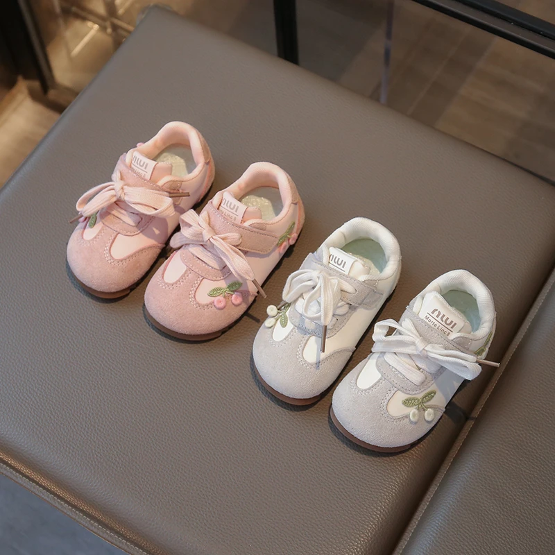 

Весенние повседневные туфли для девочек, на липучках, с вишневым принтом, шикарные, милые, детские туфли на плоской подошве, однотонные, нескользящие, удобные, для повседневной носки, для детей 7-12 лет